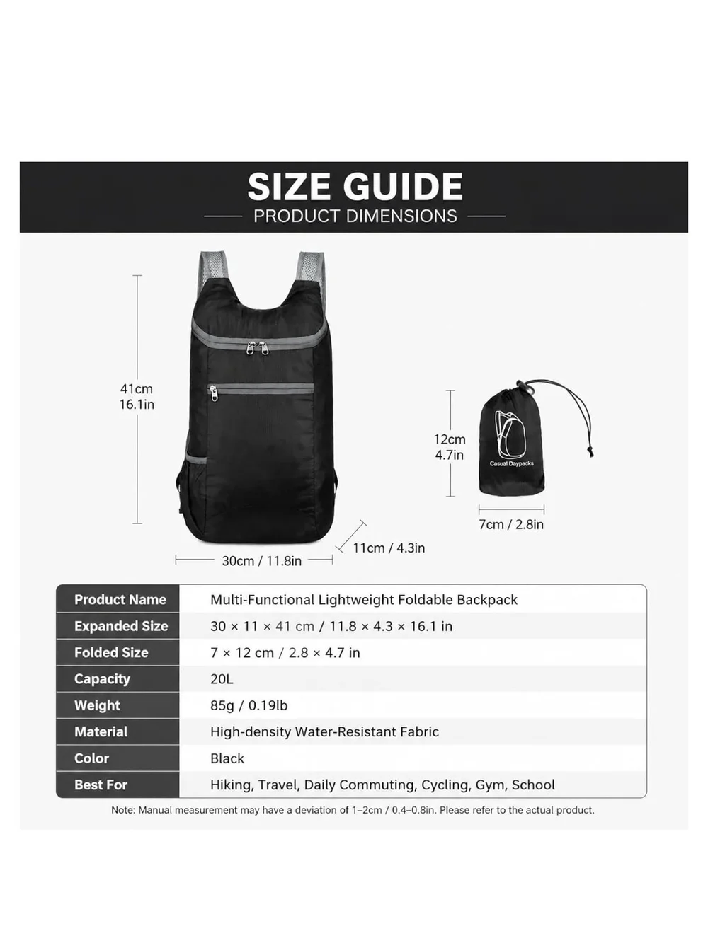 Men's Black Lightweight Trail Backpack with Grey Accents